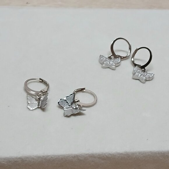 NWOT Two Pair of Fashion Jewelry Silver Tone Butterfly Earrings #3 - Picture 1 of 13